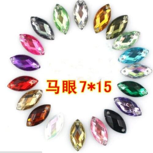Sewing Supplies 7*15mm MIX 1000PCS Superior Taiwan Acrylic Flat Back Rhinestones Horse eye Acrylic Rhinestone Sew On 2 Hole