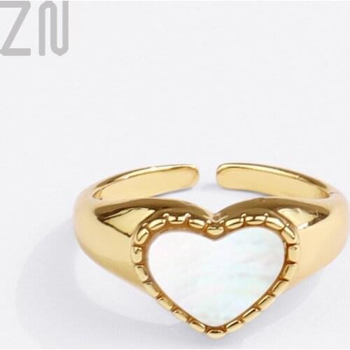 ZN 2021 New Trendy Heart Inlay White Shell Finger Ring Fashion Jewelry Party Birthday Gifts Simple Loves Opening Rings for Women
