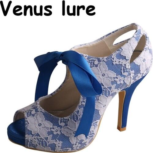 Handmade Mary Jane Shoes Blue Satin Peep Toe Platform Heels Size 7