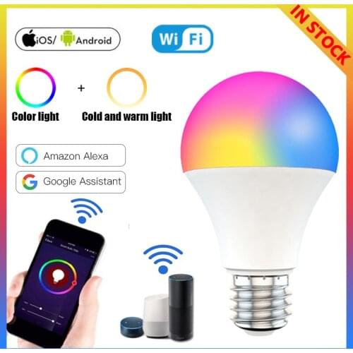 WiFi Smart Light Bulb Tuya Wifi Bulb RGB 15W Color Changing LED Light E27 B22 110V 220V APP Compatible Alexa Google Home