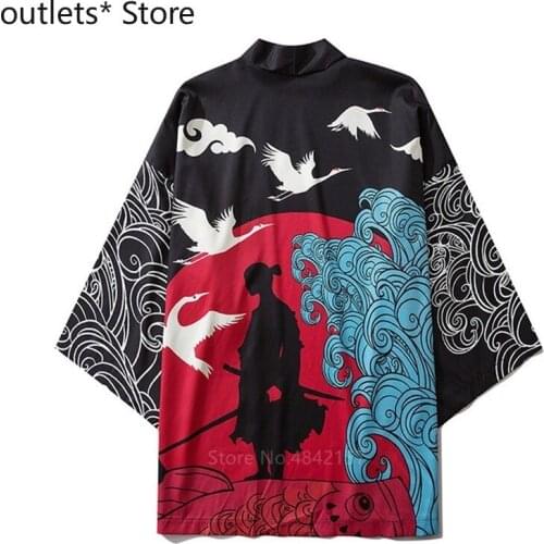Unisex Japanese Men Samurai Costume Vintage Style Ukiyo-e Geisha Costume Haori Kimono Cardigan Women Harajuku Coat Asian Clothes