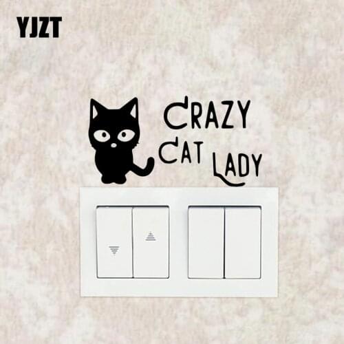 YJZT CRAZY CAT LADY Wall Switch Sticker Vinyl Decal Funny Animal Cartoon S19-0890