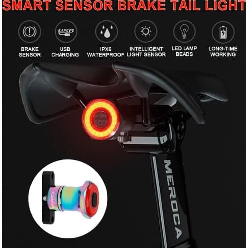 Smart Bicycle Rear Light Auto Start Stop Brake Sensing Flashlight IPX6 Waterproof Cycling MTB Tail Taillight Bike Accessories