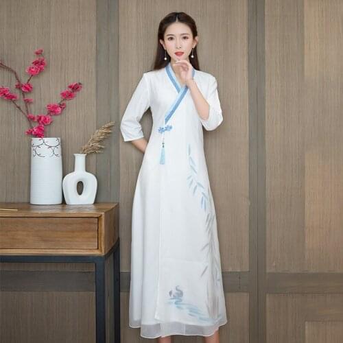 Women Cheongsam Improved Dress Retro Elegant Embroidery Long Dresses Floral Party Dress Chinese Female High Quality Clothes 1965