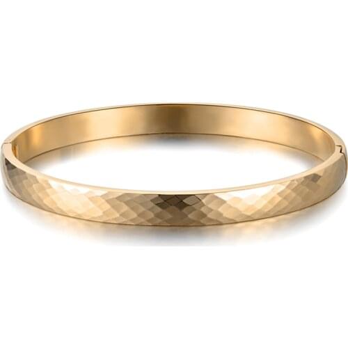 JeeMango Classic Titanium Steel Cut Surface Bracelets & Bangles Luxury Rose Gold Color Wedding Bangle Jewelry For Women B18026