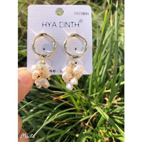 925 Silver Ear Needle Stud Earrings Drop Natural Fresh Water Shell Flowers Brass/14k Gold South Korea Jewelry for Women HYACINTH