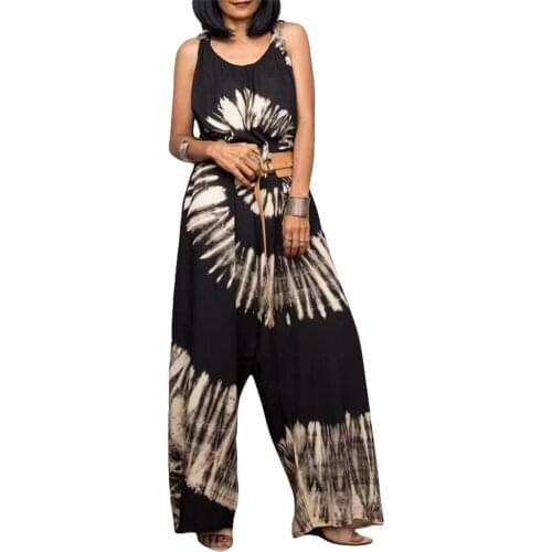 2021 New Women Tie-dye Printed Loose Jumpsuits Oversized Womens Sleeveless Wide-leg Trousers Female Overall Summer Rompers 5XL