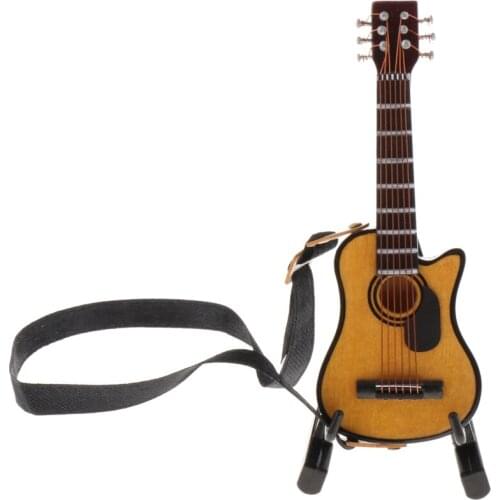 1/12 Dolls House Miniature Wooden Guitar Model 9cm W/ Holder Room Furniture