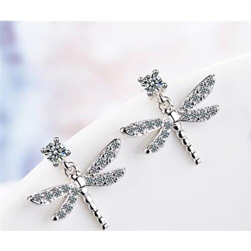 1 Pair Womens Girls Cute Dragonfly Shape Inlaid AAA Zircon Ear Stud Earrings Fashion Jewelry E1280