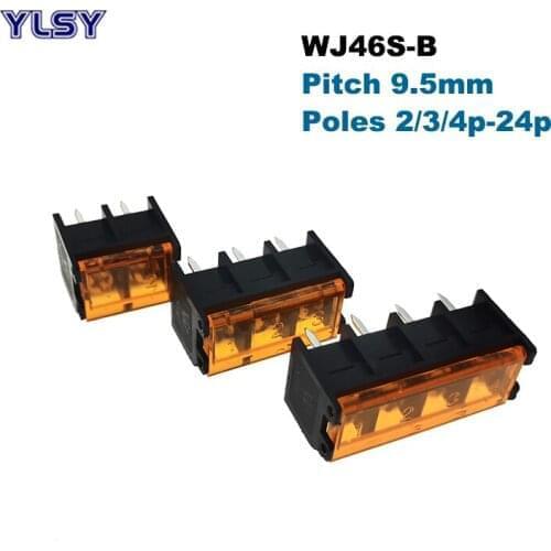 20Pcs Barrier Screw PCB Terminal Block Pitch 9.5mm Connector With Cover Straight Pin 2/3/4/5/6/7/8/10/12P Morsettiera 46S-B 20A