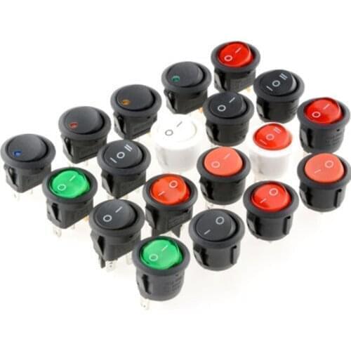 5pcs 2/3Gear Round Rocker Switch 6A ON OFF ON Push Button Switch 12V 20A Car Power Electrical Switch With Light Red Blue Green