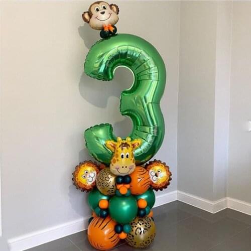 50pcs/set Jungle Animal Balloons Set 32 inch Green Number Foil Balloon Kids Boy Birthday Party Baby Shower Decoration Supplies
