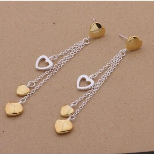 AE295 Hot sterling earrings , fashion jewelry , Two color heart hanging /cfqakwxa apsajgza silver color