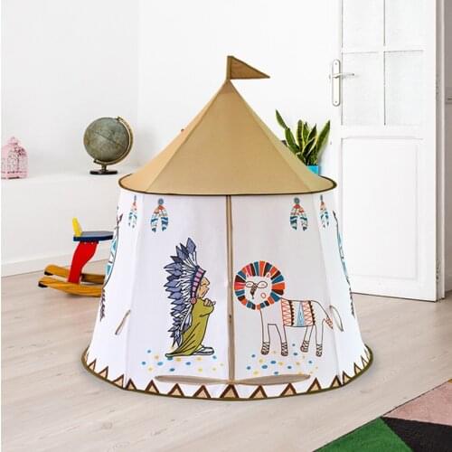 Kid Tent Indoor Playpen House Indian Style Ball Pit Cartoon Chicken Hang Flag Princess Castle Present Base Mat Foldable Portable