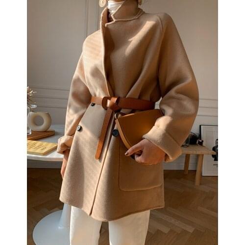 Double-faced short double-faced cashmere coat womens thin lapel small suit woolen coat