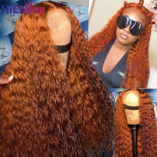 HiEbony Preplucked Remy Human Hair Lace Front Wigs Ginger Orange Curly 180% 13x6 Glueless Lace Frontal Wigs with baby hair Wig