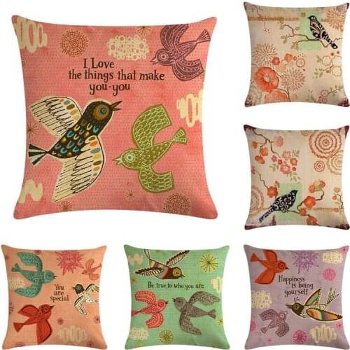45*45cm Bird Flower Pattern Cotton Linen Throw Pillow Cushion Cover Car Home Sofa Decorative Pillowcase funda cojin