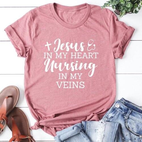 Jesus In My Heart Nursing In My Veins t shirt Christian Bible baptism pure cotton casual slogan gift young hipster tees cute top