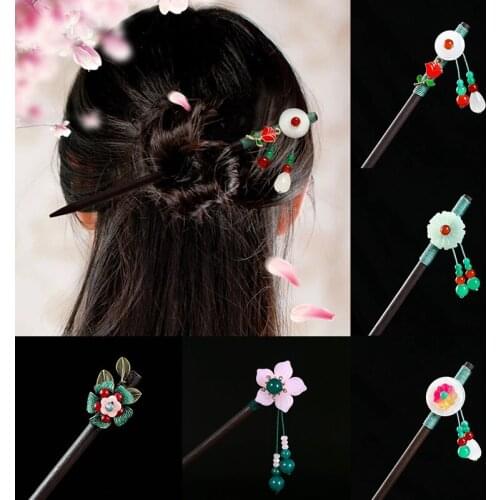 Classic Flower Tassel Handmade Hair Sticks Chopsticks Ethnic Chinese Wood Hairpins Hair Clip Wedding Hair Jewelry For Women