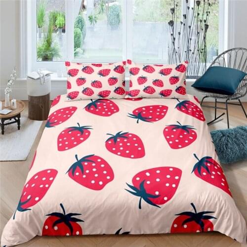 Bedding Set Luxury 3D Fruit Strawberry Print 2/3Pcs Comfortable Kids Duvet Cover Pillowcase Home Textile Single/Queen/King Size