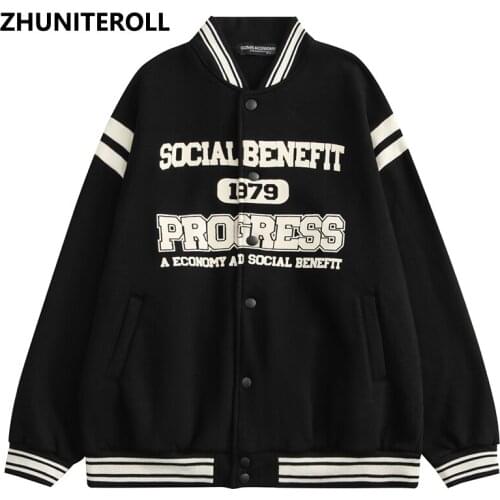 Letter Print Block Black Jacket Men Harajuku Patchwork Bomber Baseball Coats Fashion Streetwear High Street Couple Tops Clothing