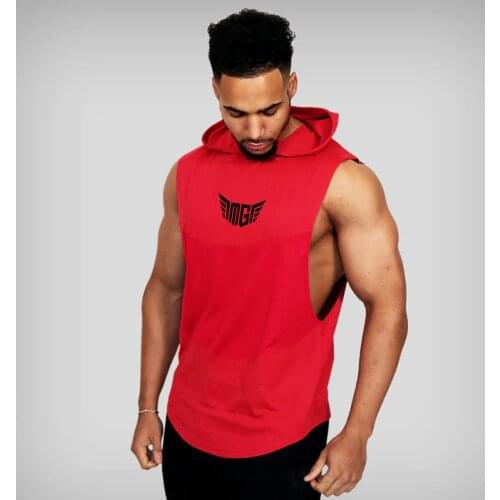 Summer Gym Clothing Mens Cotton Muscle Vest Bodybuilding Stringer Hoodie Fitness Hooded Tank Top Men Sports Sleeveless T Shirt