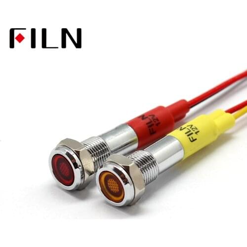 Filn 6mm mini 12v LED metal indicator light flat signal lamp Red Yellow with 20cm cable