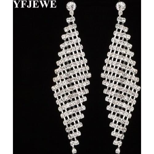 YFJEWE Trendy Long Earrings Crystal Gold and Silver Color Women Bridal Drop Pendant Earrings For Women Pendientes Brincos E445