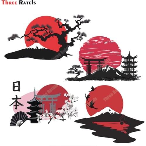 Three Ratels B423 Japanese Landscape Silhouette Comic Decal Personality Creative Stickers Suitable For GTR SX VAN