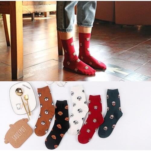 Breathable Cute Japanese Style Cartoon Dog Women Socks for Autumn Winter Mid Tube Socks Cotton 1Pair