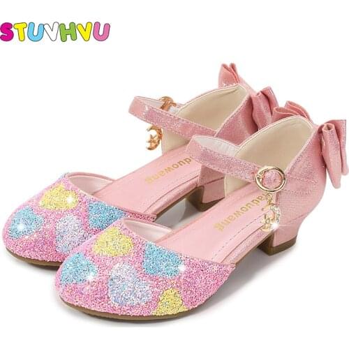 2020 Summer New Girls Princess Sandals Hollow Sequin Leather Children Shoes Flash Crystal High Heels Kids Sandals Girls Shoes