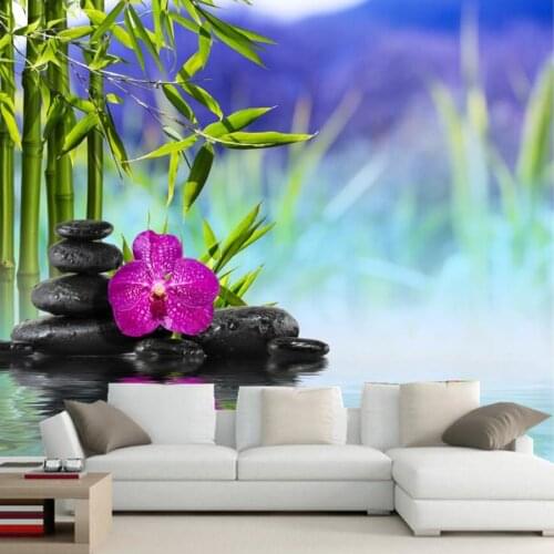 3d large murals wallpaper,Orchid Stones Water Bambusoideae Flowers wallpaper,TV wall living room sofa wall bedroom 3d mural