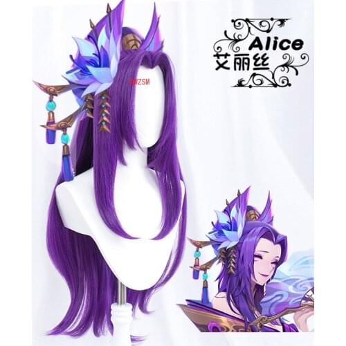 Spirit Blossom Cassiopeia Cosplay LOL Cosplay 80cm Long Purple Wig Cosplay Anime Heat Resistant Synthetic Wigs Halloween
