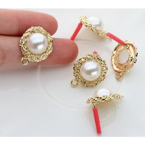 10pcs/lot Simple Earrings With Imitation Pearl Round Flowers Base Earrings Connector For DIY Earrings Making Finding Accessories