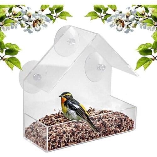 Transparent Acrylic Bird Feeder Bird Feed Hotel Table Hanging Suction For Pet Birds Feeding
