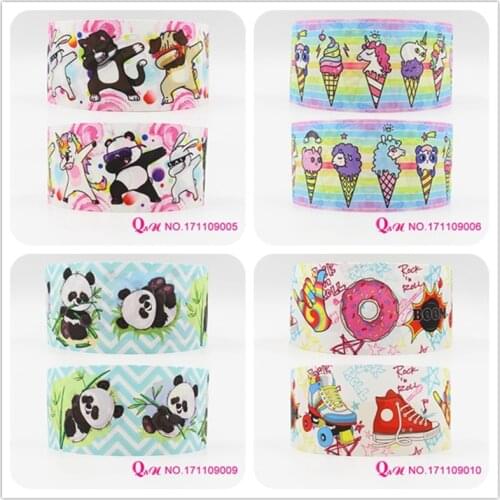 Q&N Ribbon 50yards/Lot 16mm 22mm 25mm 38mm 50mm 75mm Cartoon Panda Printing Grosgrain Ribbon Webbing DIY handmade materials