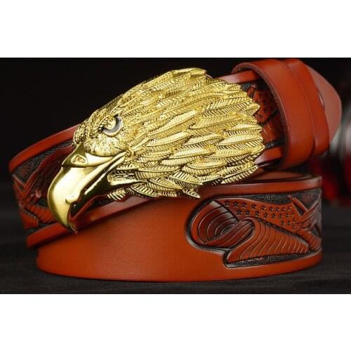 Western denim mens belt leather casual eagle head really leather pants belt gift personality eagle belt