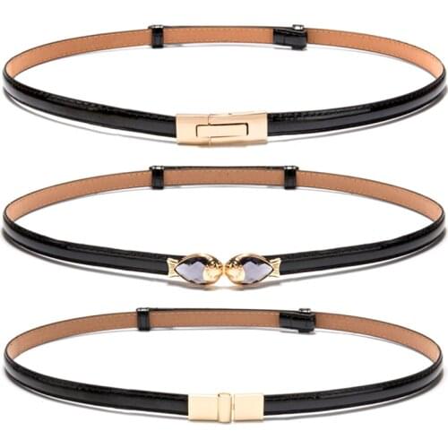 Hot New Black Patent Leather Strap Belts Girl Adjust Woman Thin Belt Dress Decorate Red Fish Gold Buckle White Belts For Women