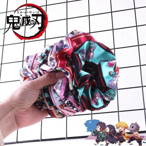 Anime Demon Slayers Blade Hair Scrunchies for Women Hair Ring Female Ponytail Chiffon Fabric Ri