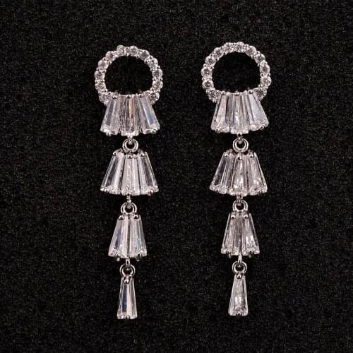 Luxury AAA Zircon Circle Earrings Wedding Long Tassel Earrings For Women Brides Bridesmaid Jewelry
