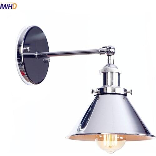 IWHD Silver Retro Vintage Antique Wall Lamp Beside Bedroom Bathroom Loft Style Industrial Wall Light Fixtures Edison Sconce