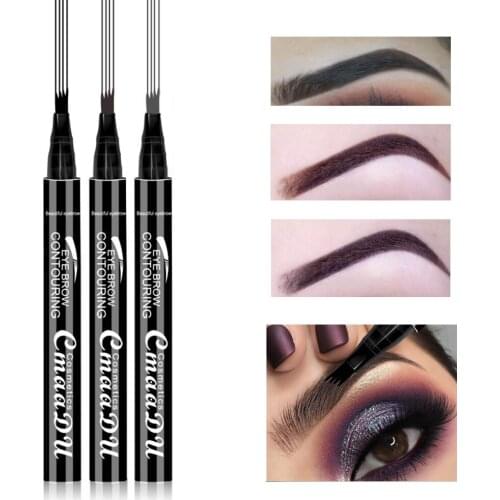 3Colors Waterproof 4 Fork Tip Eyebrow Tattoo Pencil Long Lasting Brown Liquid Eyebrow Pen Eye Cosmetic Women Beauty Makeup TSLM1