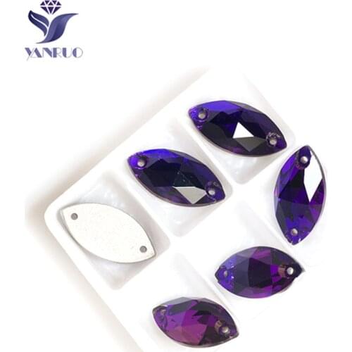 YANRUO 3223 Navette Purple Velvet Sew On Stones Glass Rhinestones Flatback Crystal Stones Wedding Dress Stones For Shoes