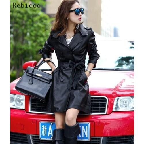 Plus size 5XL fashion women leather Coat spring autumn black double-breasted motorcycle leather jacket elegant women jacket