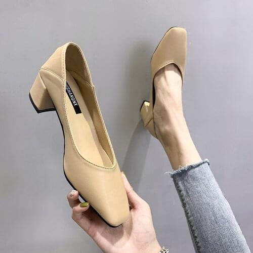 2019 Fall New Two Wear Single Shoes Fashion Womens Shoes Square Heel High Heels Square Head Grandma Shoe Professional Work Shoes