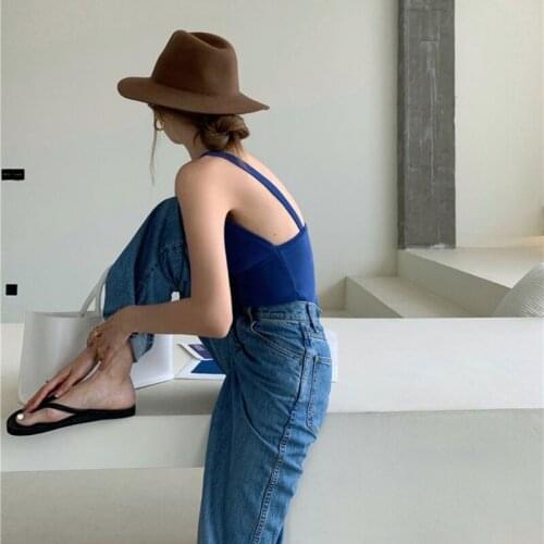 Women Sleeveless Crop Tank Top Sexy V-Neck Low Cut Backless Solid Knit Camisole