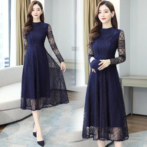 2021 Spring Autumn New 3XL Plus Size Vintage Lace Midi Dresses Women Bodycon Korean Sexy Dress Long Sleeve Runway Party Vestidos