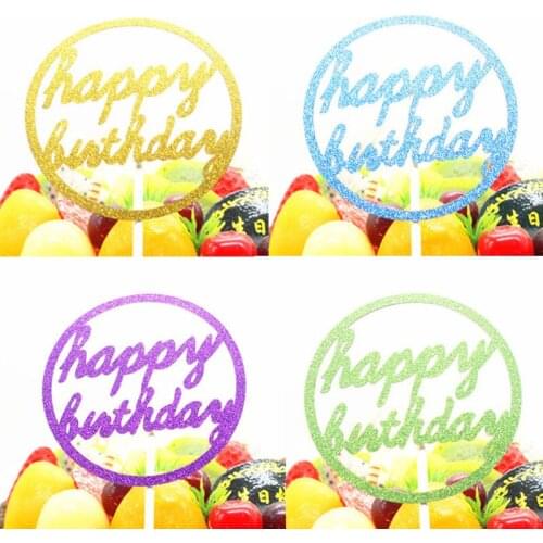 1pc Round Happy Birthday Cake Topper Glittler Geometric Cake Flags Special Birthday Party Cake Baking Decor Cupcake Flags