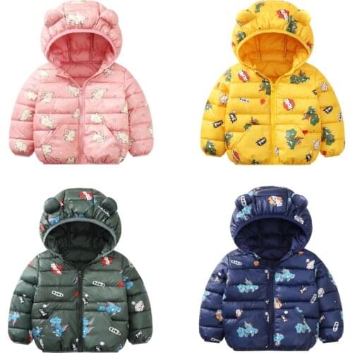2021 Toddler Winter Jacket Cute Baby Girls Light Down Coat with Ear Hoodie Boy Fall Clothes Nfant Childrens Clothing Boys Coat