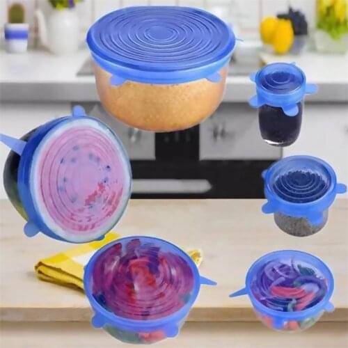6 Pcs/ Set Universal Food Silicone Cover Reusable Silicone Stretch Lids Caps For Cookware Pot Cover Cooking Kitchen Accessories